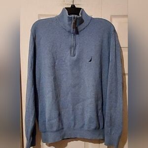 Nautica Navtech Quarter Zip Sweater Mens M Dusty Blue Pullover Nautical Preppy